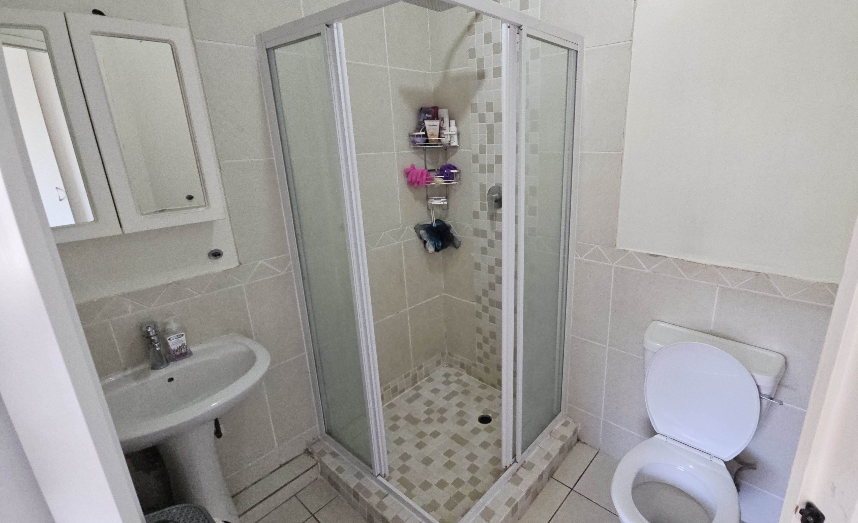 En-suite shower, toilet and sink